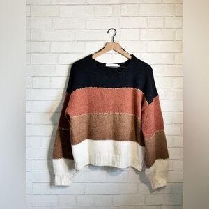 Nectar Clothing Cozy Colorblock Crew Neck Sweater in Black Brown Gold White